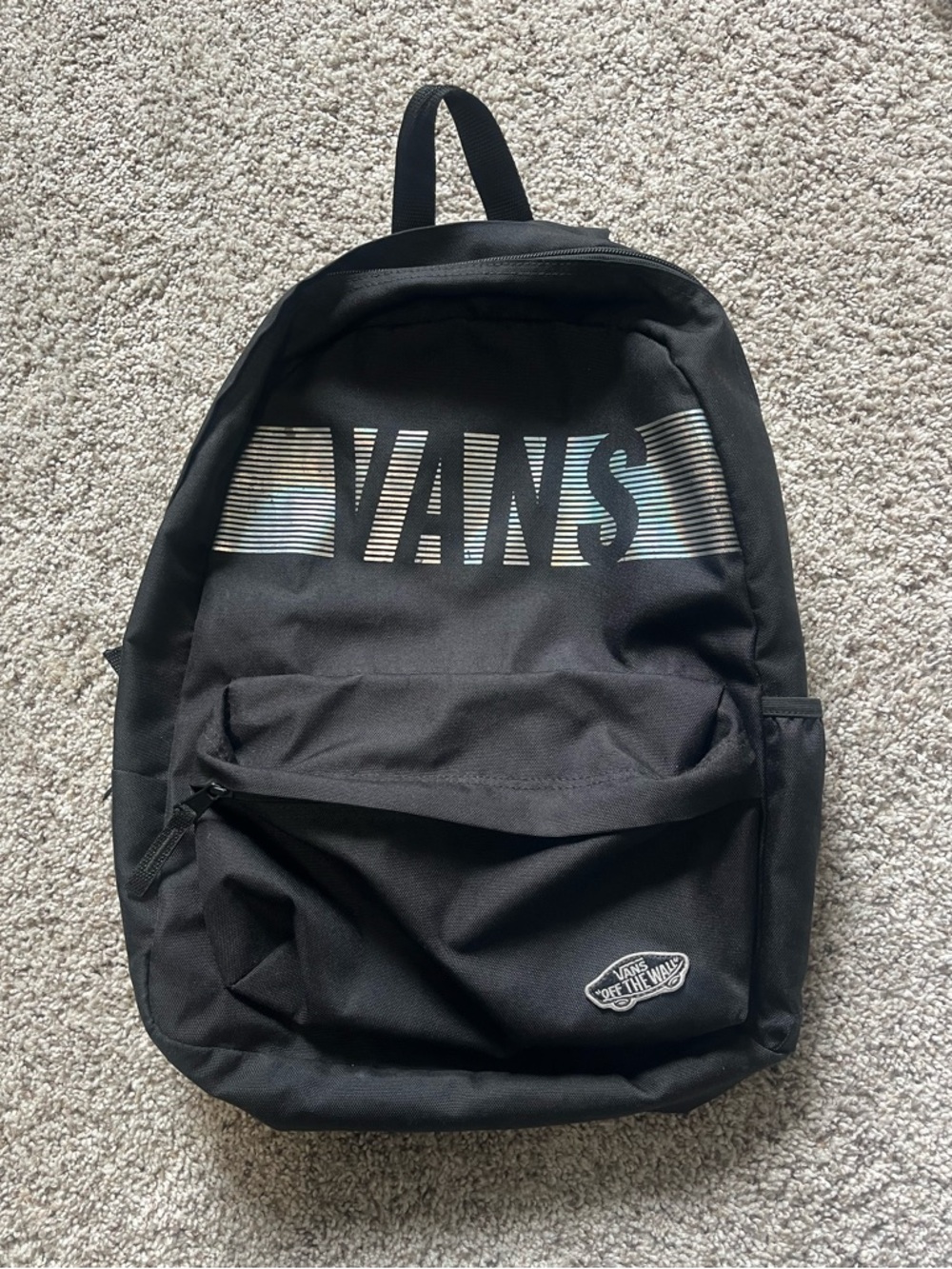 Vans Black Backpack with Silver Stripe Logo